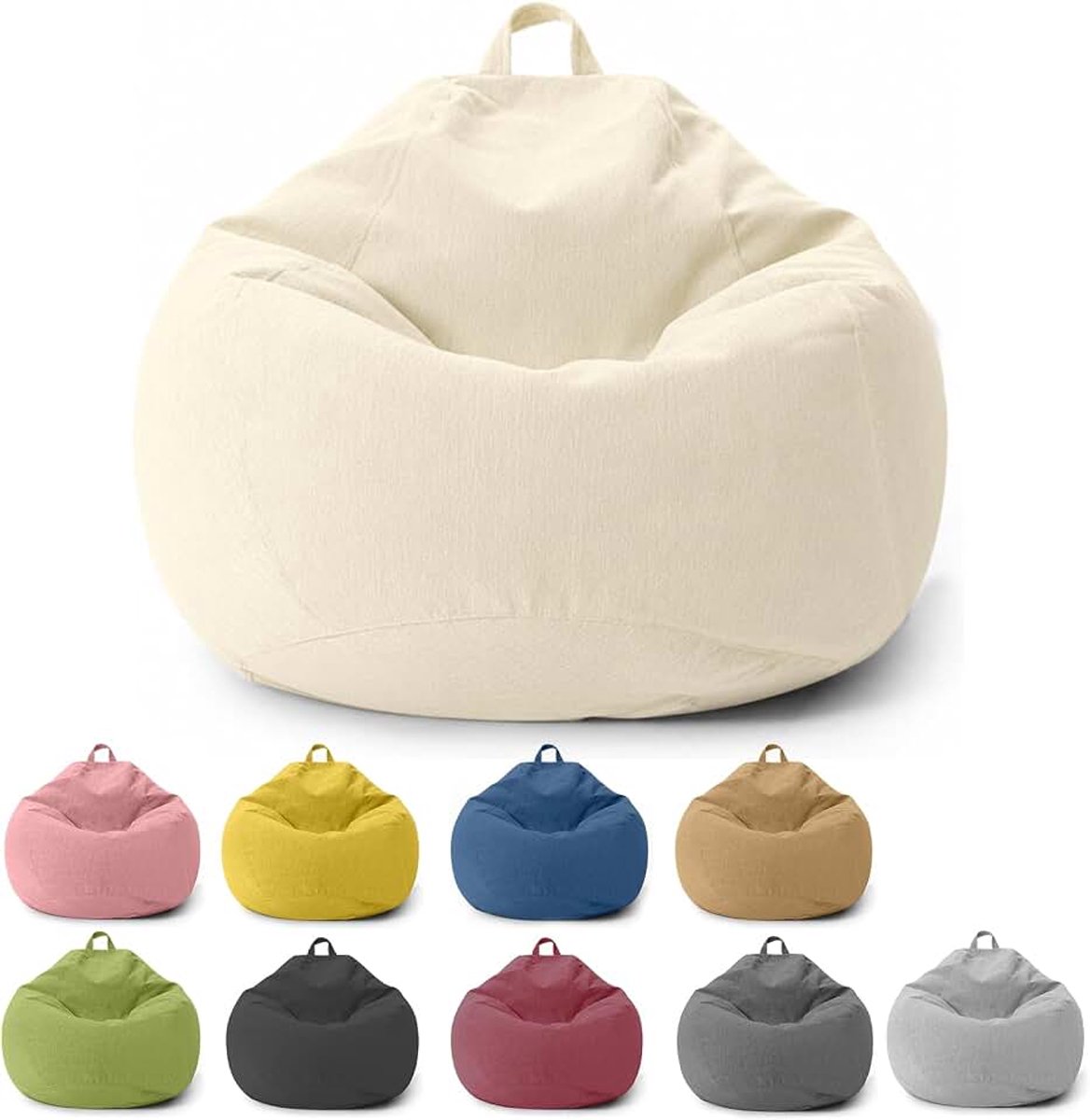 Zitzak voor kinderen en volwassenen, alleen overtrek (zonder vulling), zitzakstoel voor slaapkamer, kantoor, woonkamer, terras (beige)