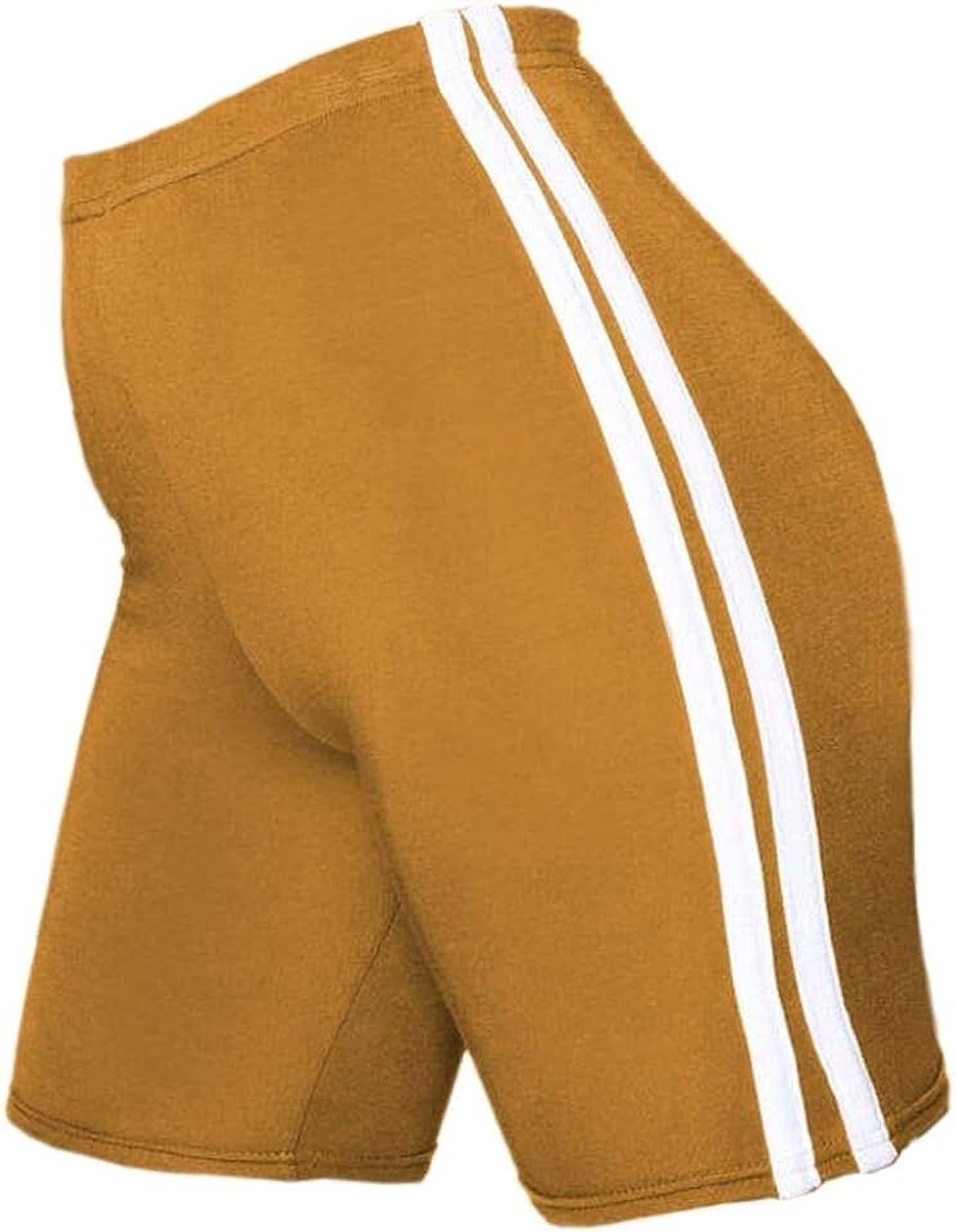 Dames kant dubbele streep actieve sportschool katoen fietsbroek zomer hot pants, Kameel, 32/34 NL