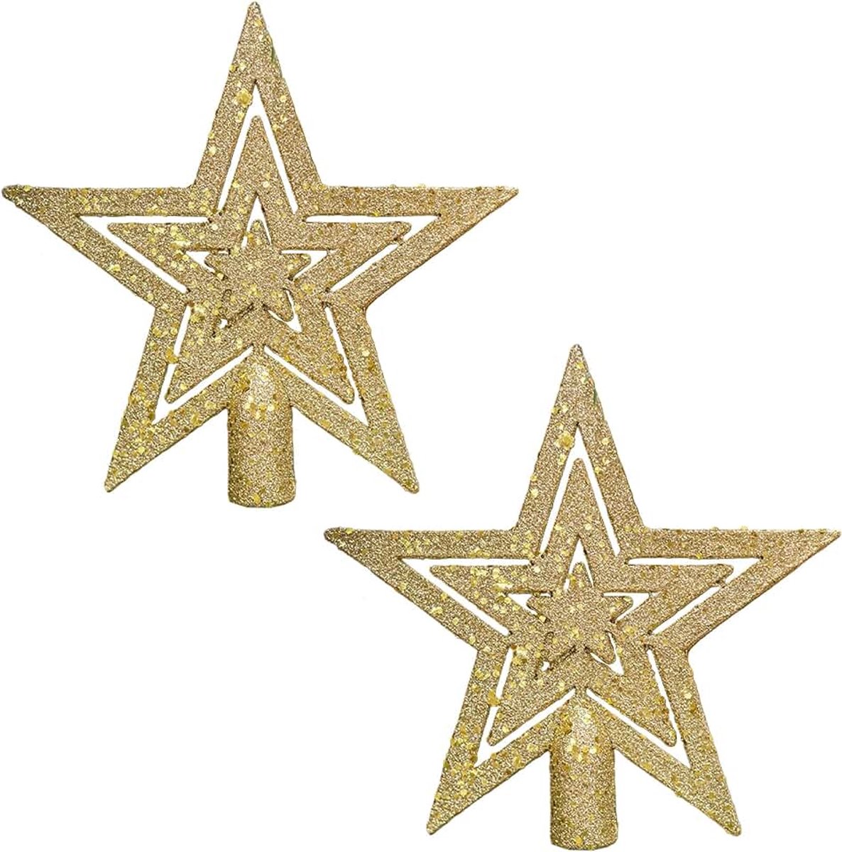 2 stuks kerstboom topper ster, boom glitter pentagram ster, gouden kerstboom ster topper, gouden glitter topper top home party decoratie