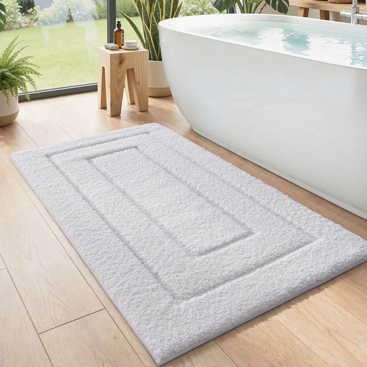 Badmat 60 x 110 cm, Antislip Zacht Badmatten Waterabsorberende, Machinewasbaar Badkamertapijt voor Douche, Bad en Toilet, Wit