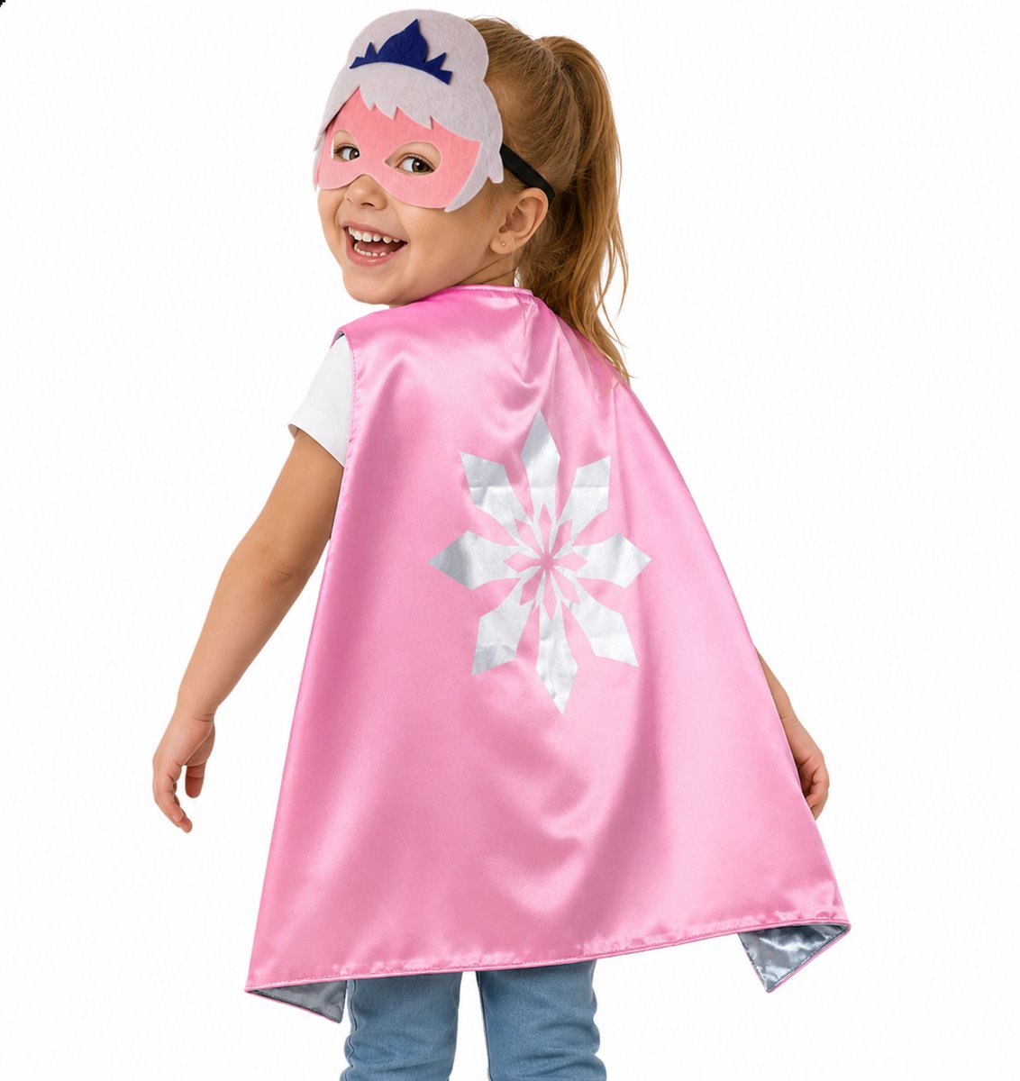 Joya Kids® IJsprinses Verkleedset | Winter Prinses Cape & Masker | Verkleedkleding Kind | Carnavalskleding Meisje | Sneeuwprinses Kostuum | Cape met Masker | | Roze — afbeelding 3