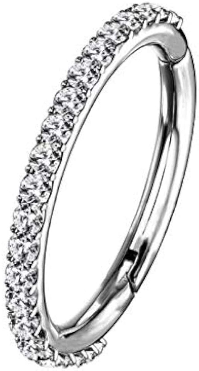 16G 14G 6/8/10/12 mm Kraakbeen oorbelring roestvrij staal kubische zirkoon-lijn helix oorbelring ringvormige oorbel en piercings sieraden, Roestvrij staal, Zirkonia