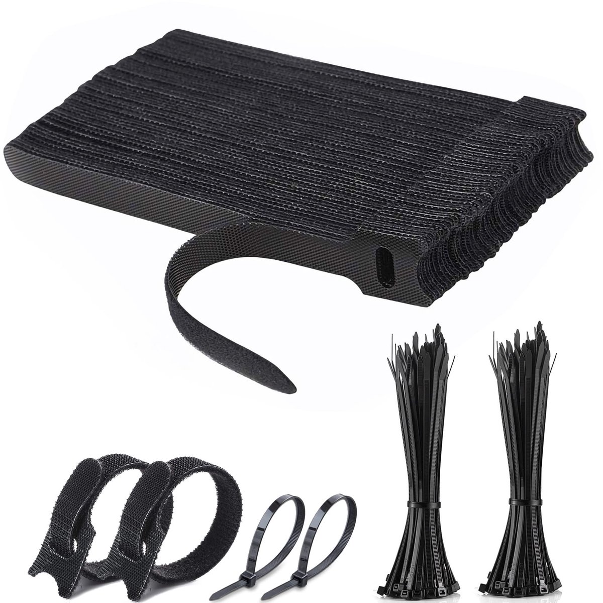 Kabelbinders, 200 stuks, 50 stuks, multifunctionele riemen, verstelbaar, nylon kabel voor kantoor, thuis, outdoor, zwart