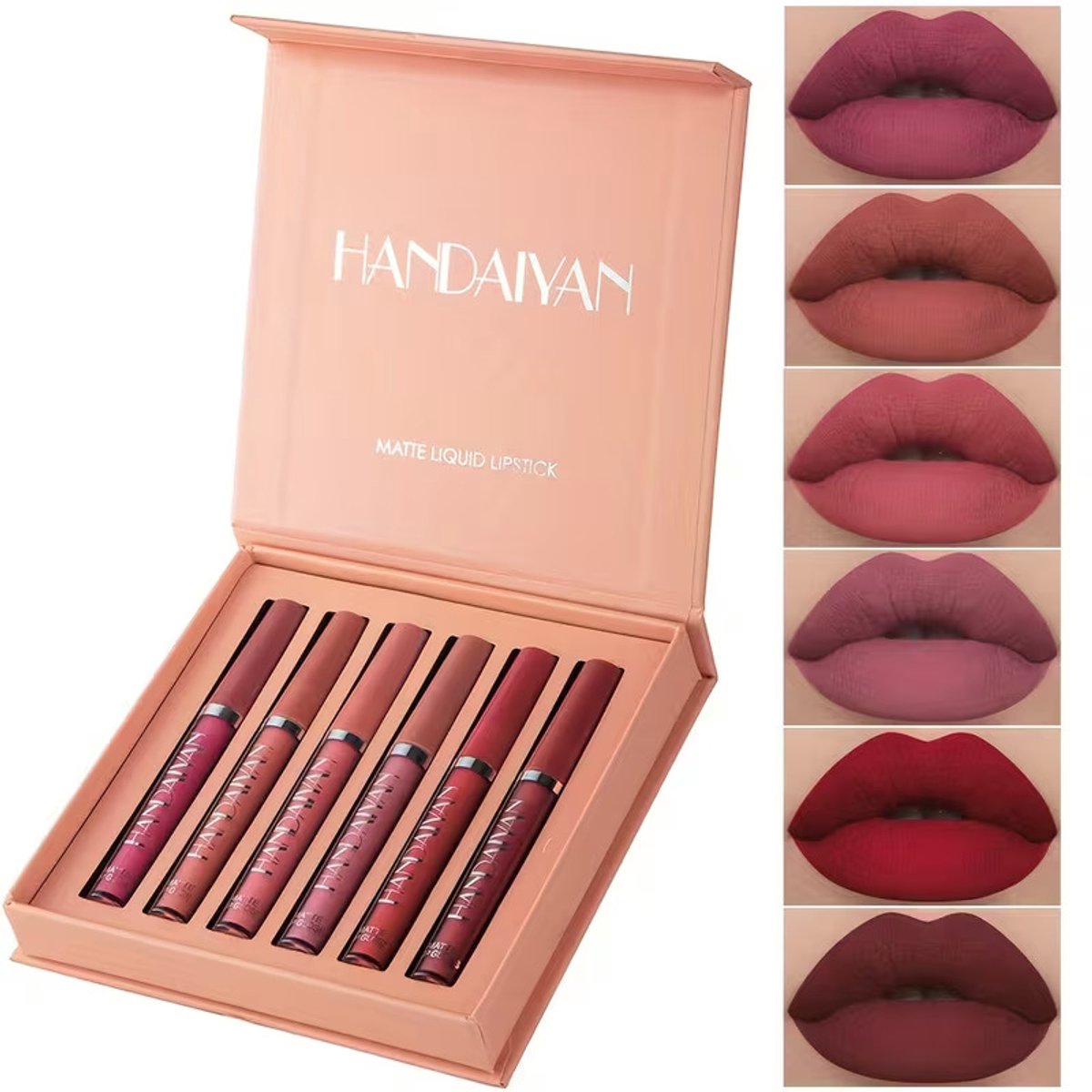 Matte Liquid Lipstick Set 6 Stuks – Waterproof Lippenstift Collectie met Dusty Nude, Mauve, Peach, Rose, Plum & Burgundy Tinten – Langhoudende Lipkleur