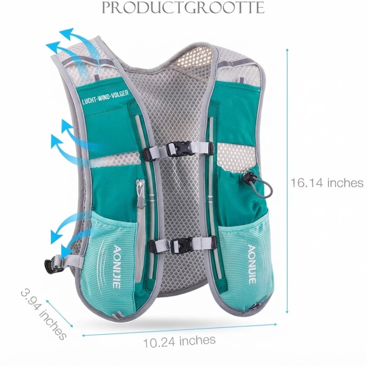 JCP® Hardloopvest - Hardloopvestje - Hardloopvest met Drinken en Telefoonhouder - Zwart/Grijs - 27cm x 27cm x 41cm