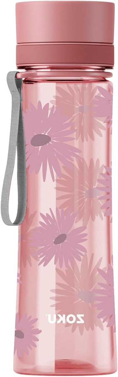 Waterfles - Drinkfles - Onderweg hydrateren - Lichtgewicht en lekvrij - 600 ml - Roze Bloemen