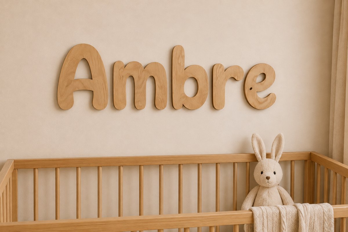Gepersonaliseerde Houten Naam XXL – Ronde Blokletters – Wanddecoratie Kinderkamer – 80 x 30 cm – 5 mm Multiplex/ baby/ babykamer