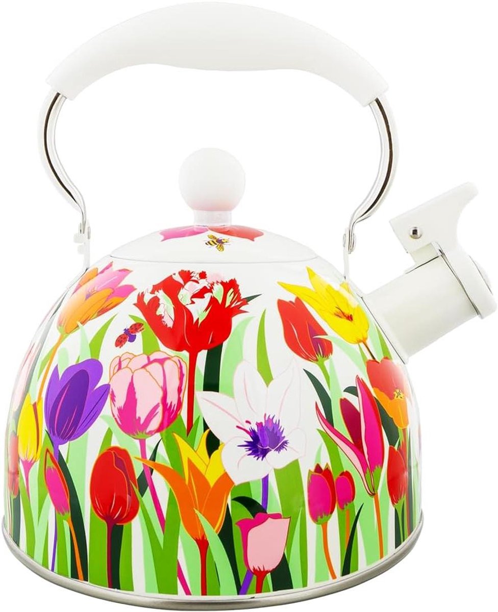 Waterkoker 18 l - Theepot fluitketel - Water koken - Vrolijk bloemdesign - 18 liter - Tulpen