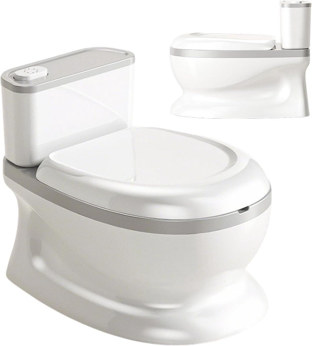 Kinderpotjetoilet - Zindelijkheidstrainer Peuter - Zindelijkheidstraining - Realistische Spoelknop - 41 x 27.8 x 24.8 cm - Grijs