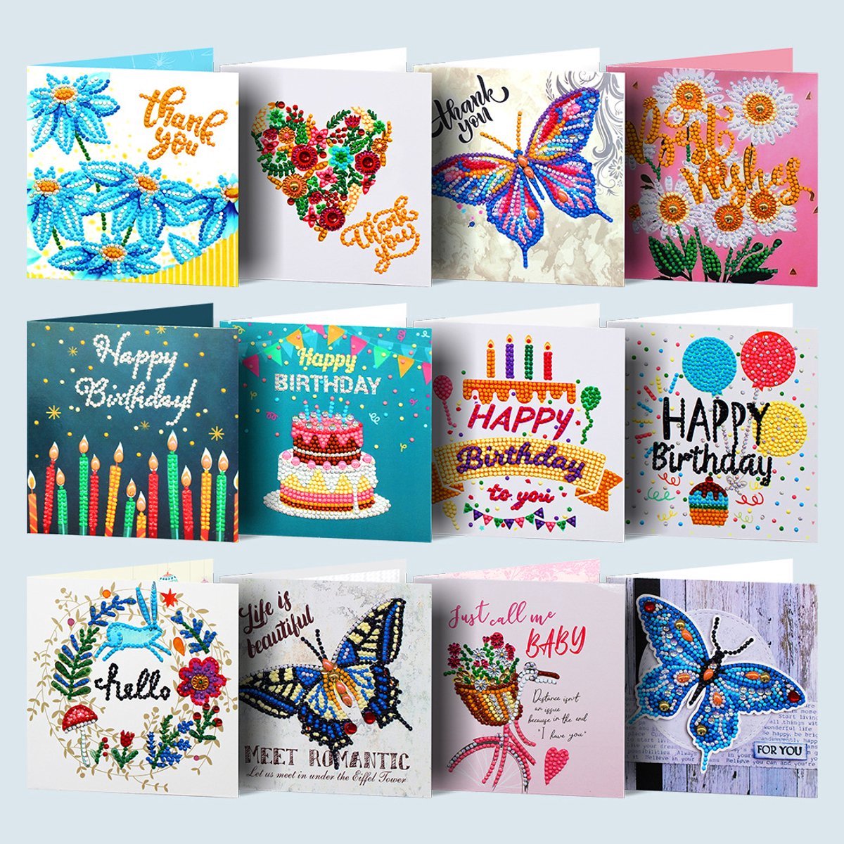 Casalora Diamond Painting kaarten - 12 Diamond Painting Wenskaarten - Diverse kaarten - DIY Kaarten, Speciale Diamanten, Enveloppen en Accessoires