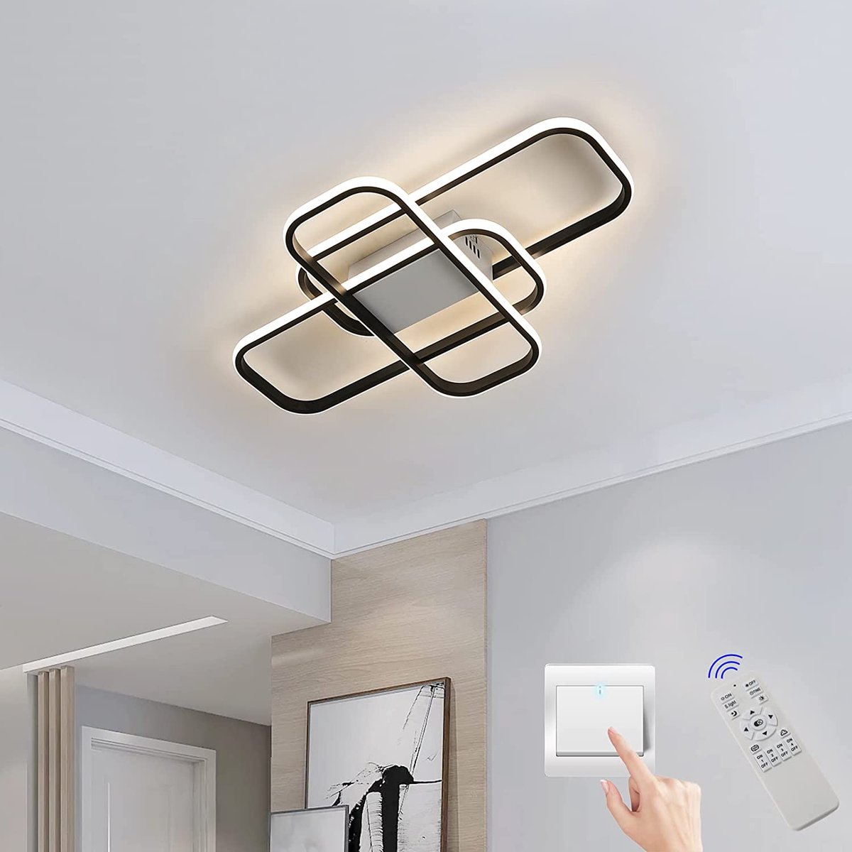 Riserva LED Plafondlamp modern minimalistisch zwart 44W dimbaar 3000‑6500K met afstandsbediening voor woonkamer slaapkamer keuken