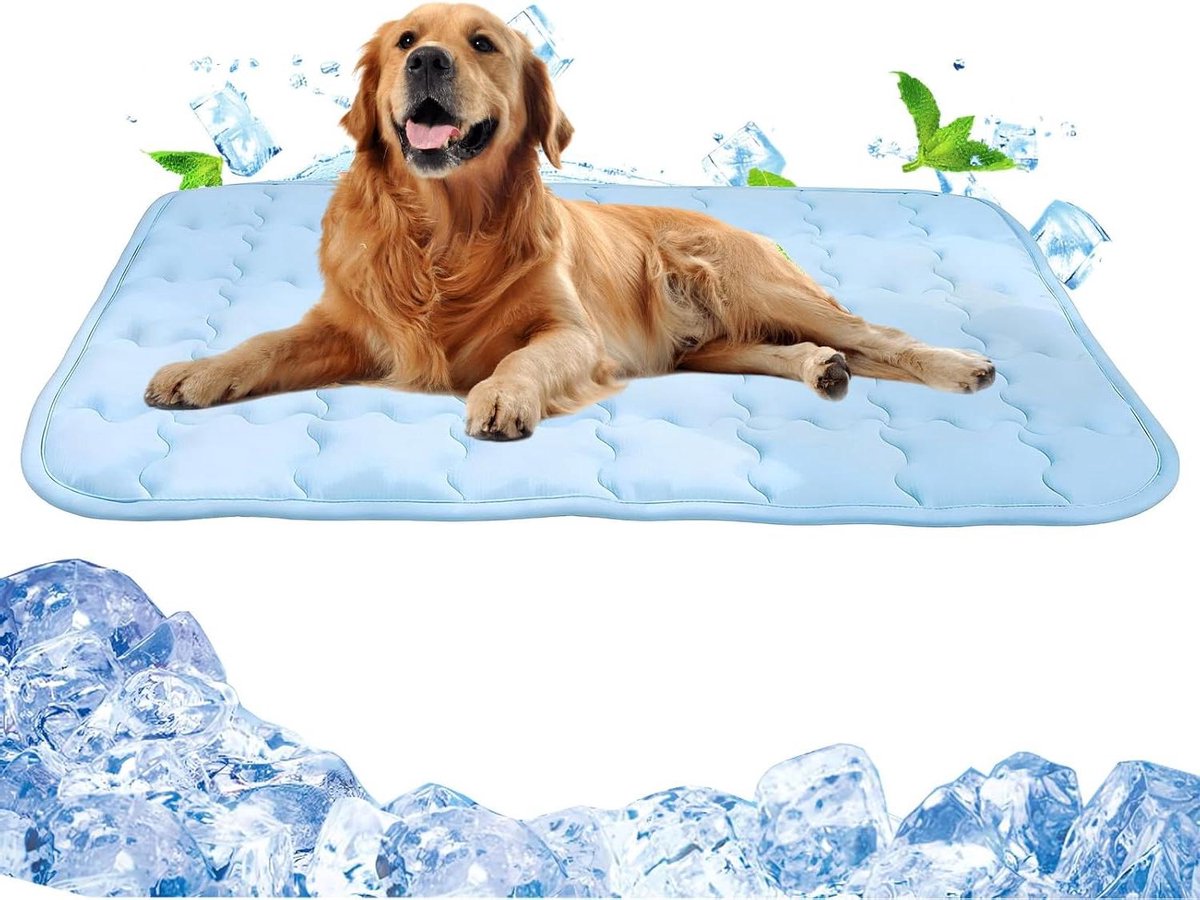 Hondenkoelmat - Huisdier koelbed - Verkoeling zomer - Ademende wasbare mat - L - Blauw