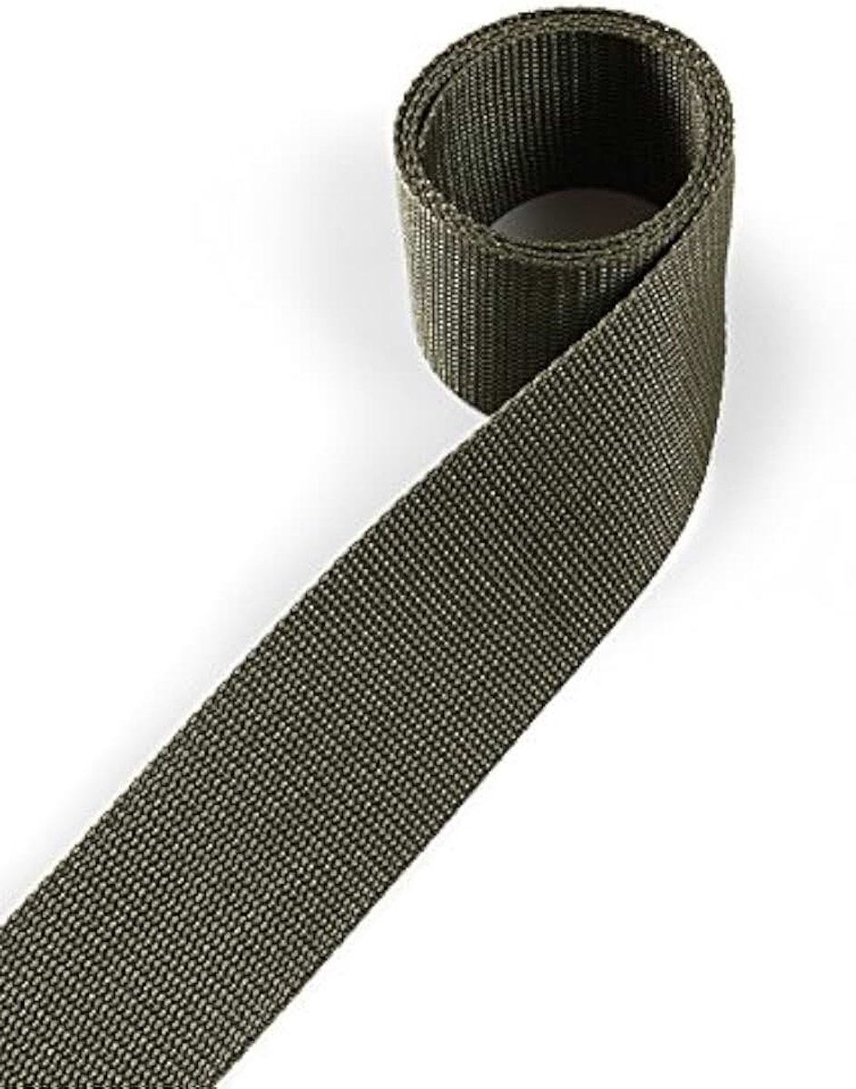 Gurtband van polypropyleen 20 mm breed, 12 meter lang, kleur: 21 - Schilfgroen | Basisprijs per meter = € 0,58