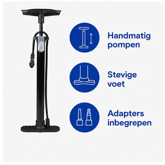 Compacte Fietspomp 45 cm - Vloerpomp met 55 cm Slang en Adapters - Zwart — afbeelding 3