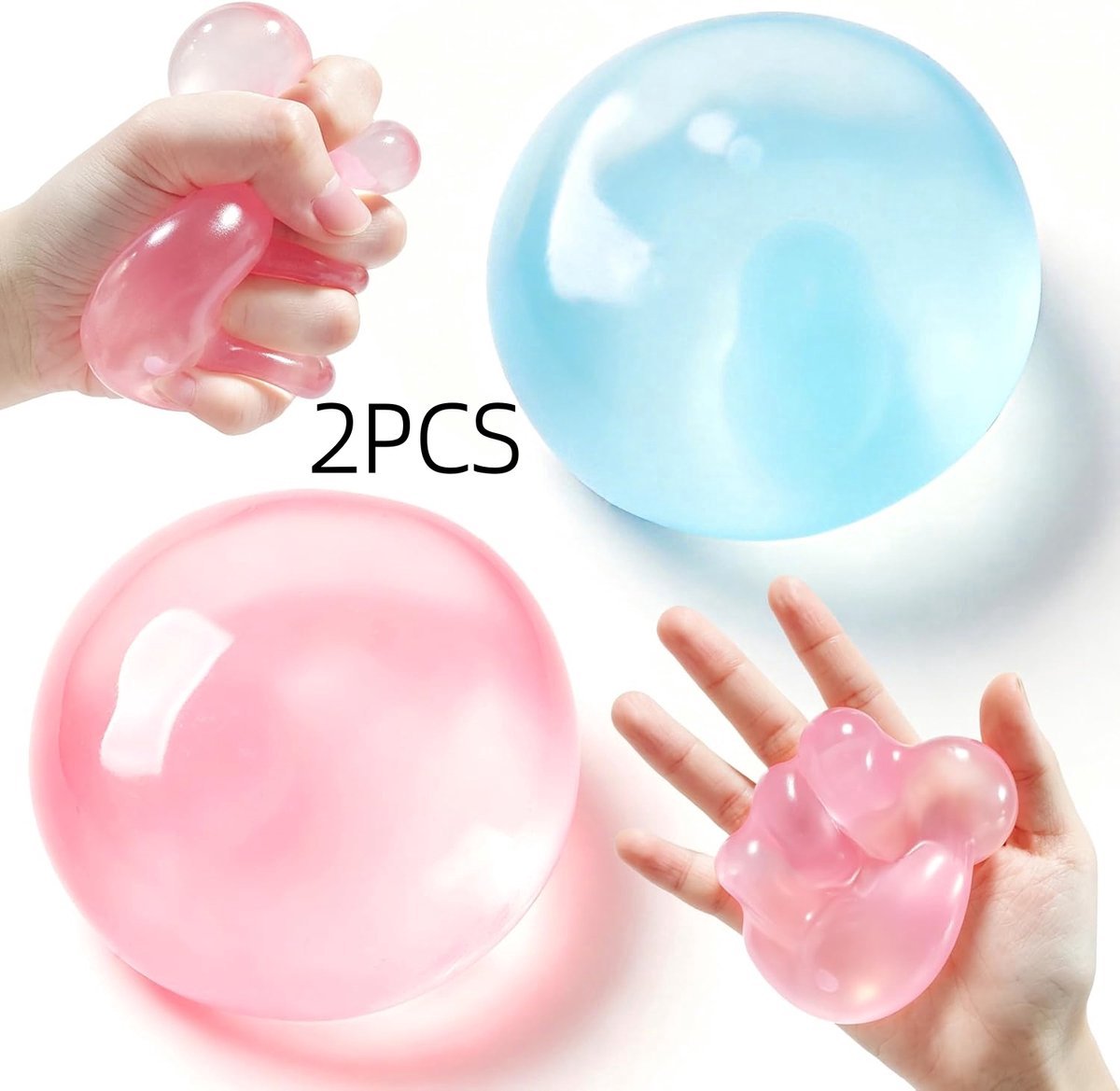 Casalora®-2 stuks kokosolie squishy bal – kneedbaar & veert niet terug – sensorisch speelgoed – stressverlichter – voor studie, werk & ontspanning – blauw + roze – niet-giftig & geurloos