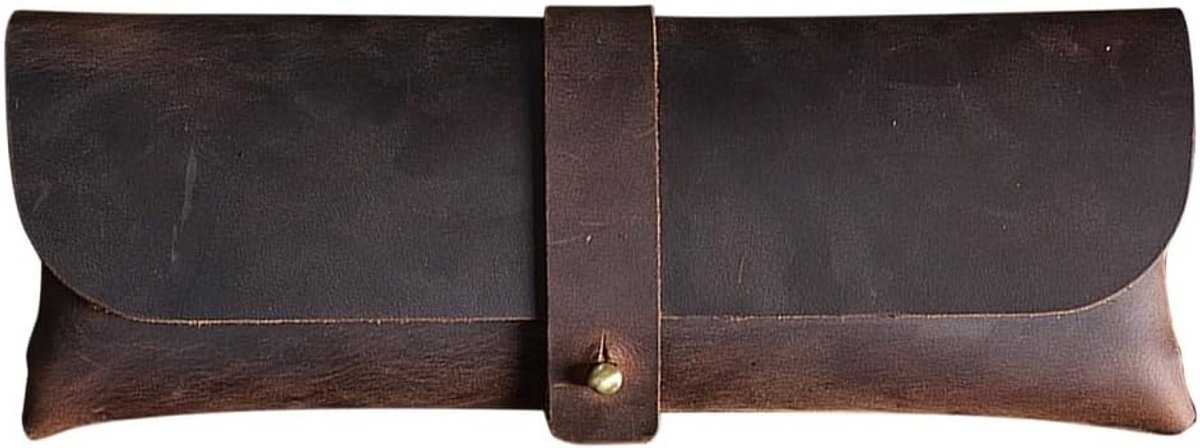 Etui in vintage-stijl - en Potloodhouder met Drukknopsluiting - Opbergtas voor Schrijfwaren - Ook Geschikt als Brillenhoesje - Koffiekleurig