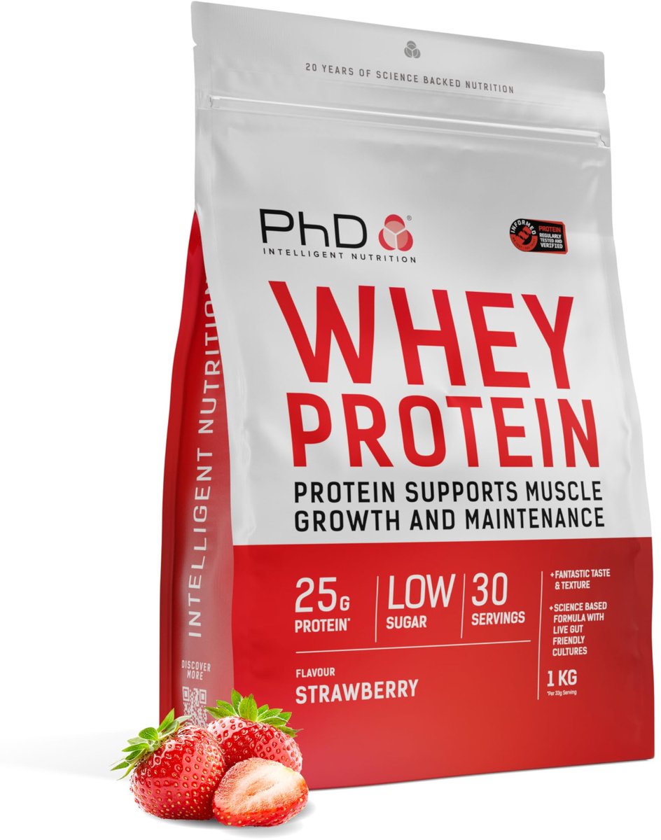 PhD Whey Protein (1000g) Strawberry - Eiwitten - Wei-eiwit concentraat