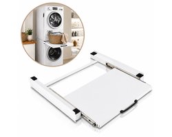 Morelia® Tussenstuk Wasmachine Droger - Inclusief Uitschuifbare Werkplank & Spanband - Stapelkit Wasmachine Droger - Universeel - Wit