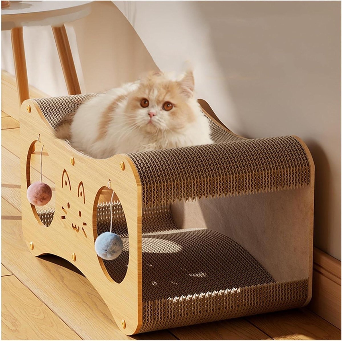 Kattenkrabpaal Dubbeldekker - Kattenboom Krabplank - Spelen en slapen - Krasbestendig golfpapier - Niet gespecificeerd - Natuurlijk