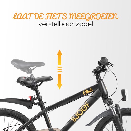 SJOEF Climb Jongensfiets / Mountainbike 20 inch - Kinderfiets 6, 7 & 8 Jaar - 6 Versnellingen - Schijfremmen - Verende voorvork - Spatborden - Kettingkast - LED verlichting - Zwart van SJOEF — afbeelding 3