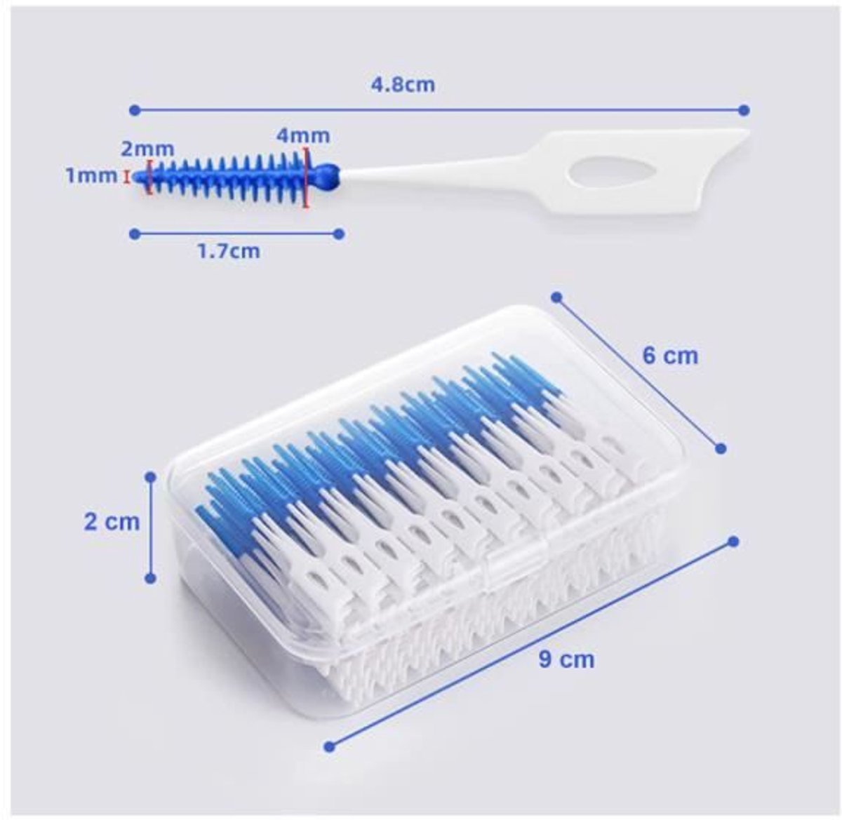 LISM-Dubbelzijdige siliconen interdentale borsteltjes - 160 borsteltjes per verpakking - met opbergdoos - Blauw