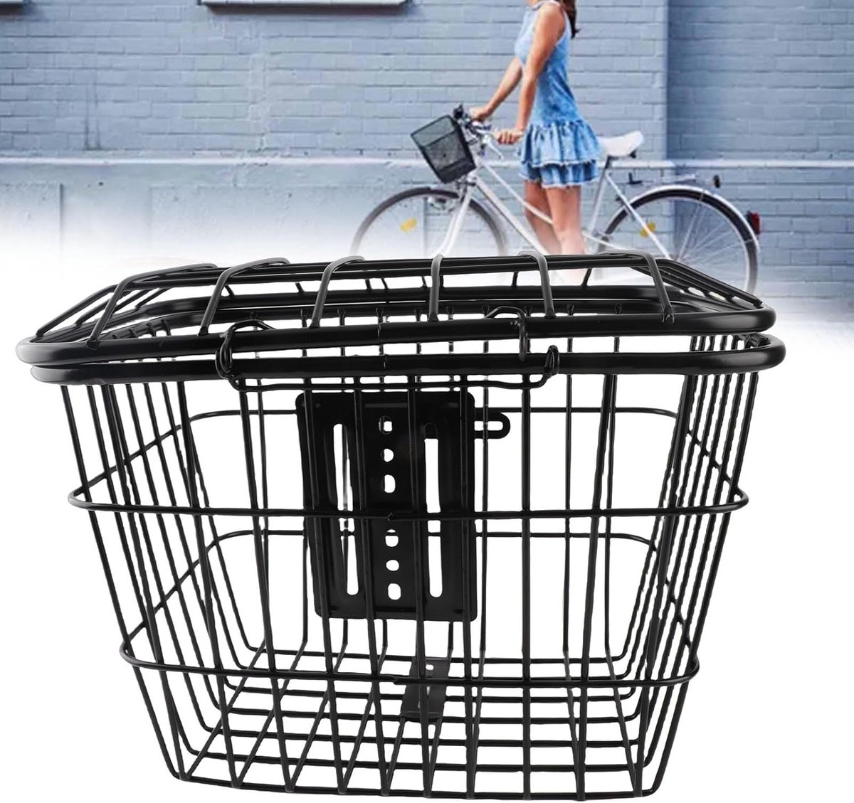Fietsmand Metaal - Achterfietsmand Boodschappenmand - Fietsen Boodschappen Doen - Verstelbare Hoogte - Grote Opbergruimte - Zwart