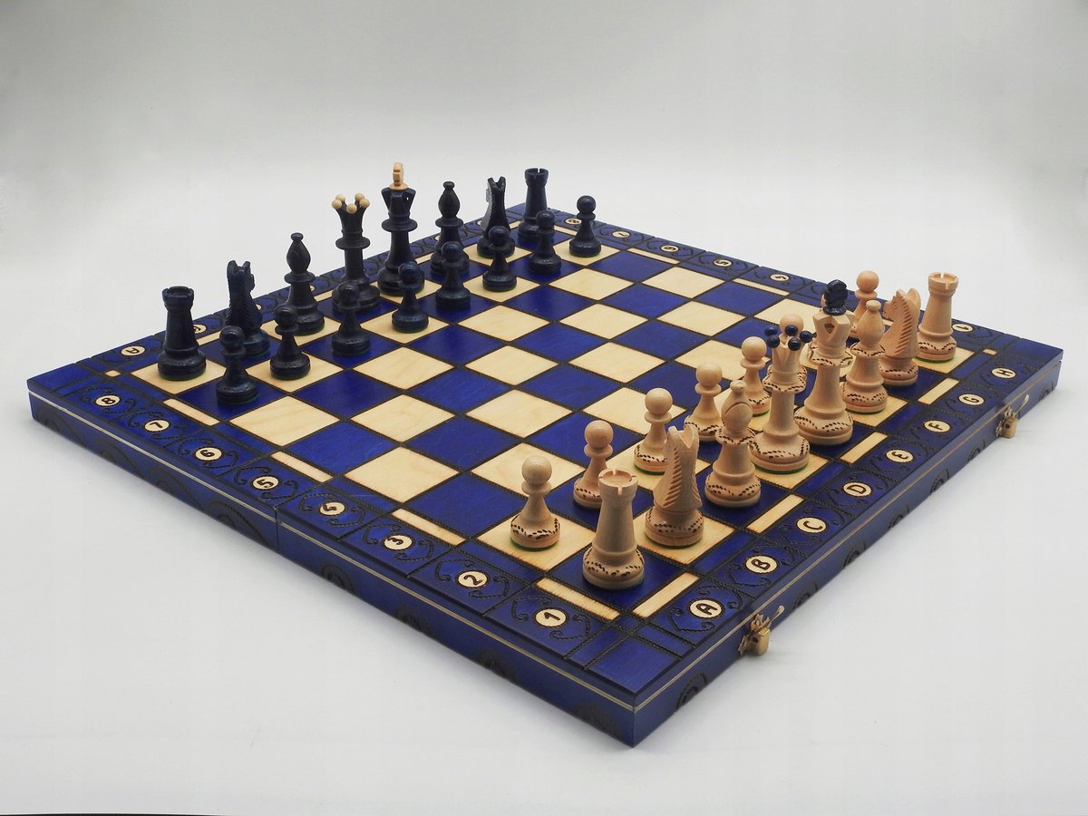 Consul Houten Schaakspel - Origineel, Blauw, 48cm