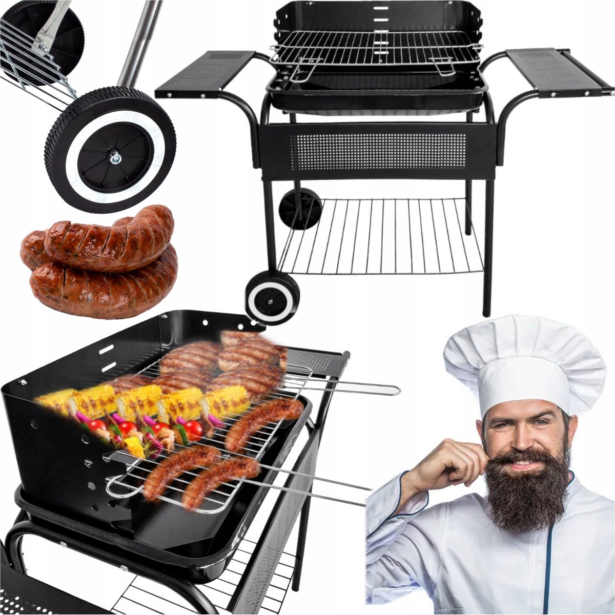 XL Houtskool BBQ Grill met Groot Rooster en Wielen
