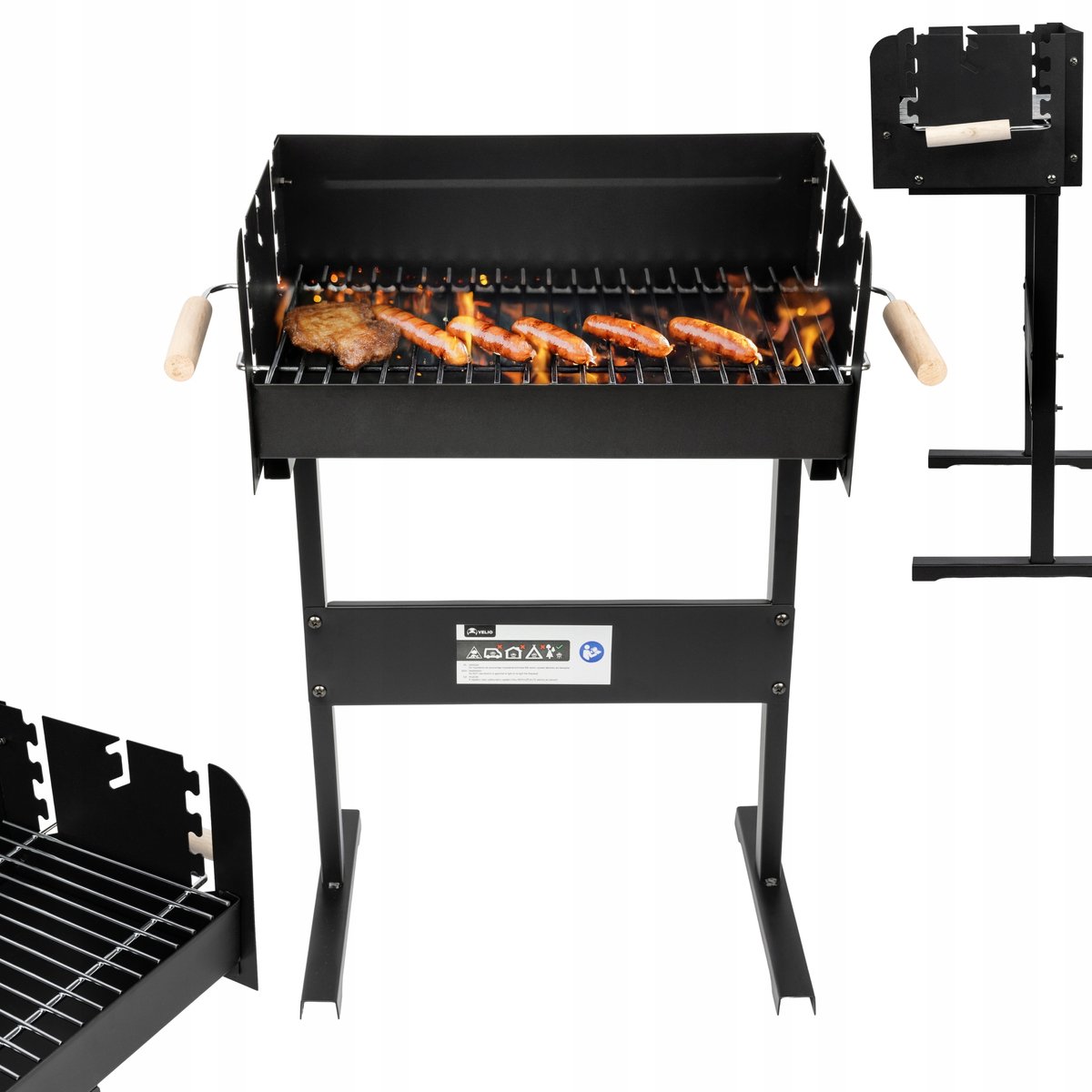 Velio LOGI Koolgrill - Grote Chromen Haan, Draagbaar, Staal