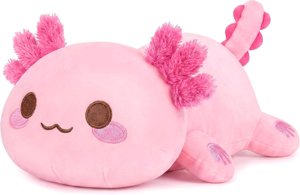 Shownicer Axolotl Pluche dier, klein knuffeldier, Kawaii Axolotl pluche kussen, speelgoed, cadeau voor volwassenen en kinderen (roze, 23 cm)