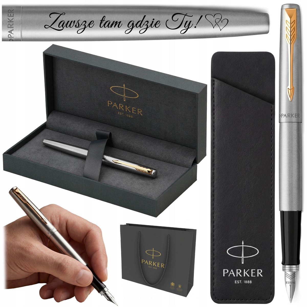 Parker Jotter Vulpen met gravure en lederen tas - luxe cadeau