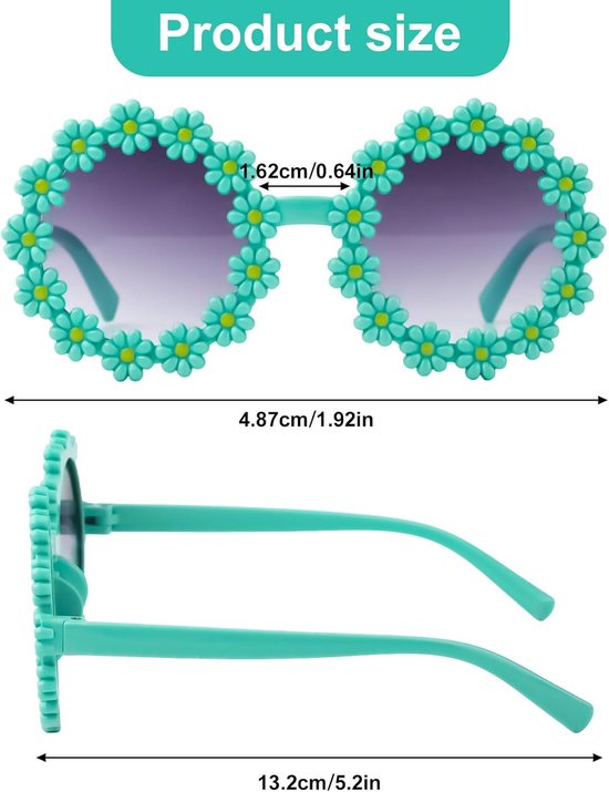 6st Bloemenzonnebril Rond, Kleurrijke Madeliefjeszonnebrillen voor Kinderen Ronde Bloemvormige Zonnebrillenset voor Meisjes Buiten Feest Strandbenodigdheden (6 Kleuren) — afbeelding 3