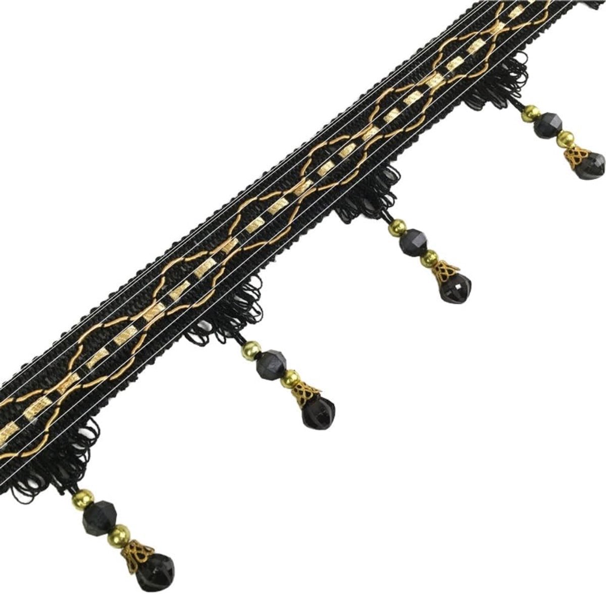 2 m franjeboord met parels, 7 cm breed, per meter, kwastboord voor knutselen, trim rand, fringen, kantband, decoratieve rand, band voor doe-het-zelf naaien, knutselen, kleding, gordijnen,