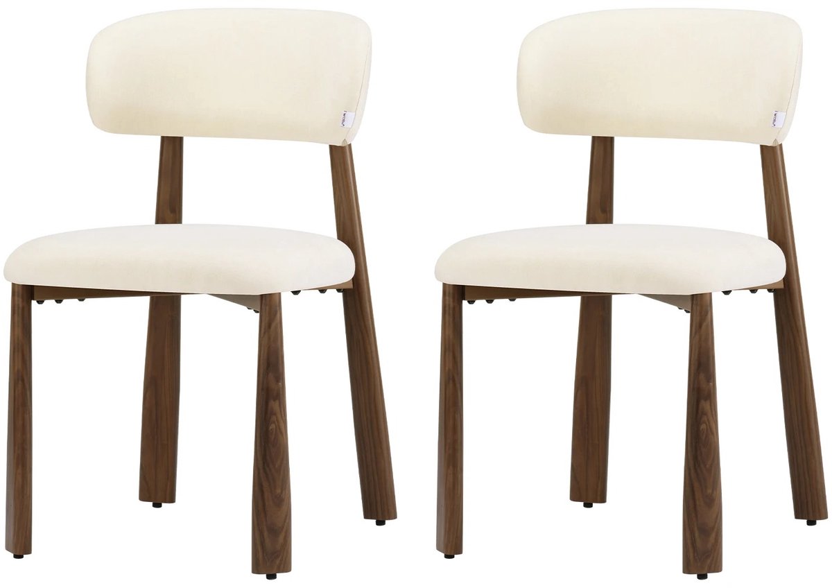 Bresht Eetkamerstoelen - Set van 2 - Japandi - Zachte en slijtvaste chenille bekleding - Max. 150 kg - Crème - 48 × 52,5 × 82 cm