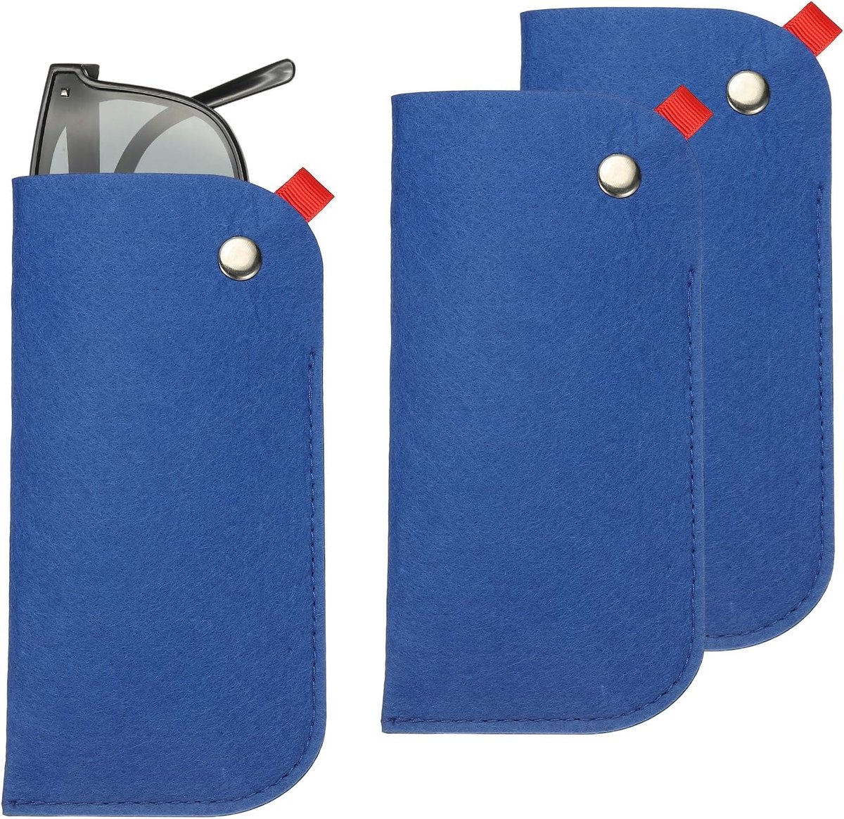 3 stuks draagbare vilten brillenetui, snel inzetbare zachte brillenkoker, zonnebrillenetui voor dames en heren (saffierblauw)