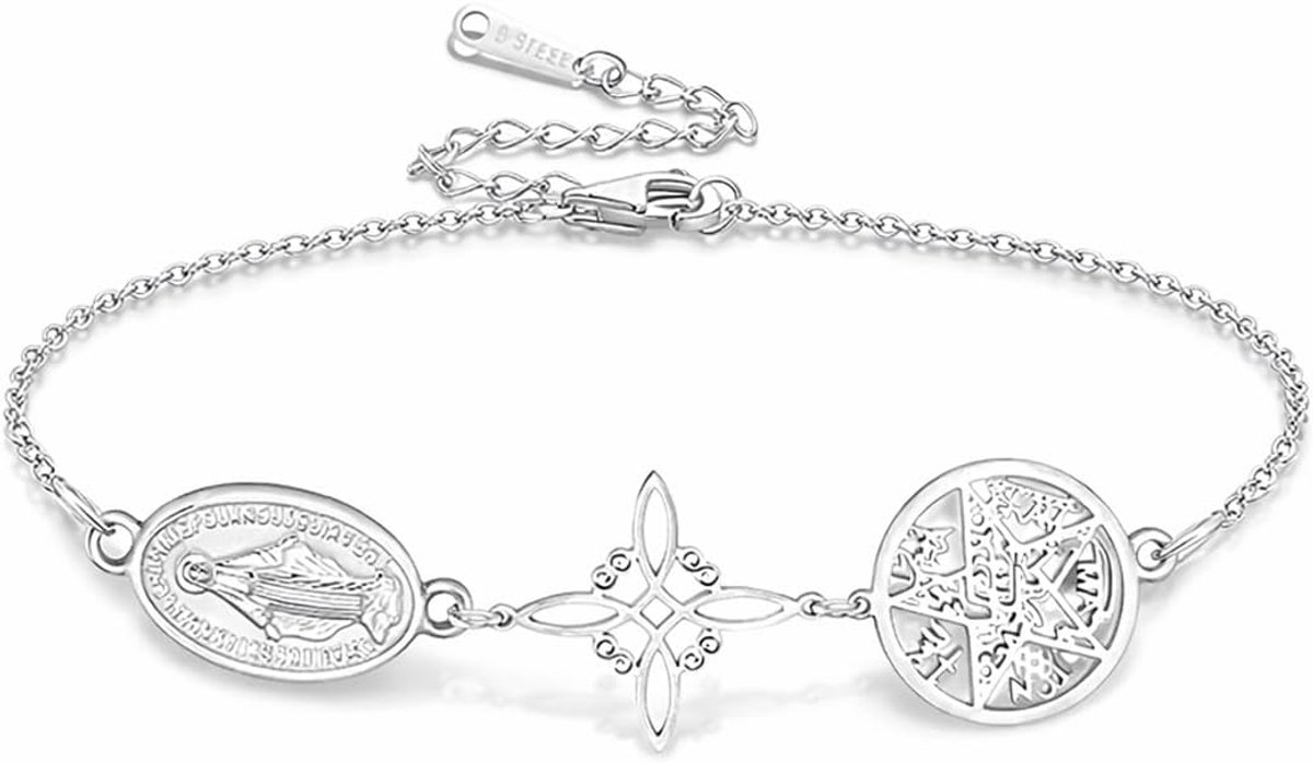 Medaille Bedelarmband voor Dames, Katholieke Sieraden, Roestvrij Staal, Verstelbare Ketting Kralen