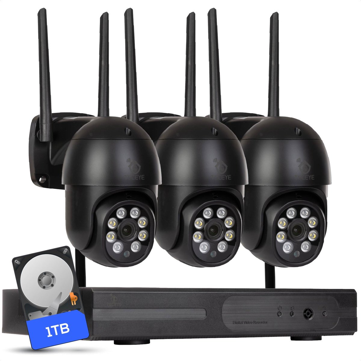 Teceye PTZ Beveiligingscamera Buiten met Recorder - Draadloze Buitencamera - 3 Camera - 1TB Opslag