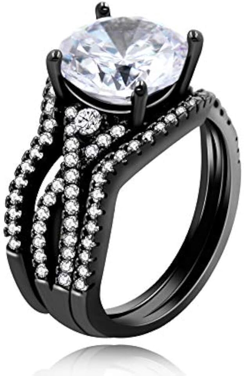 Plated Grote Zirconia Witte CZ Infinity Bruids Ringen Set 3 stks Stack Trouwringen voor Vrouwen Y1130, Metaal