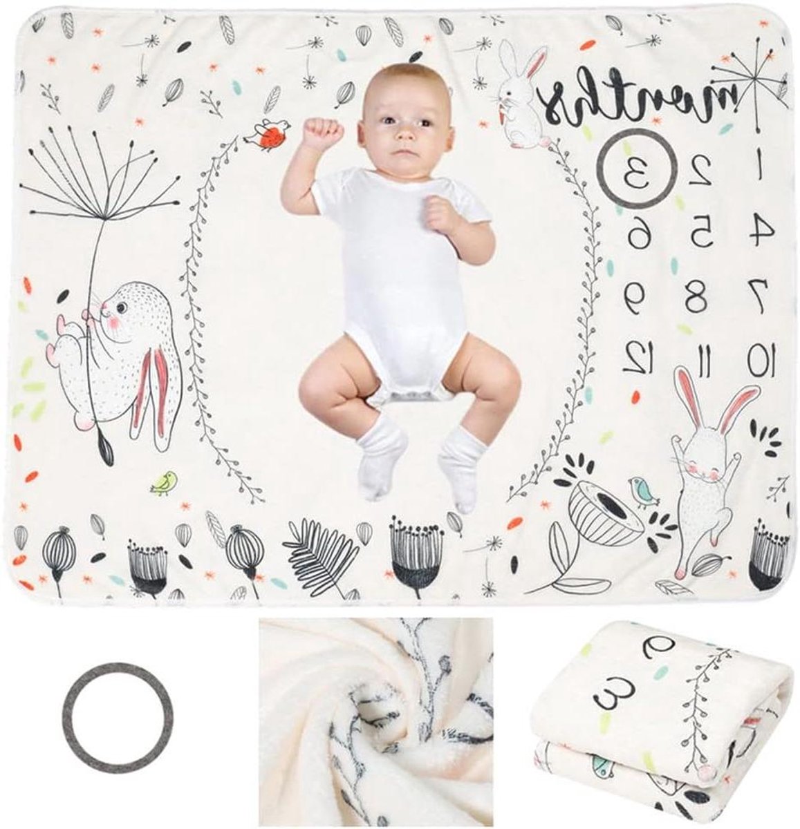Mijlpaaldeken Baby - Maanddeken Pasgeborenen - Babyfoto's Maken - Zachte Flanellen Stof - 100 x 75 cm - Veelkleurig