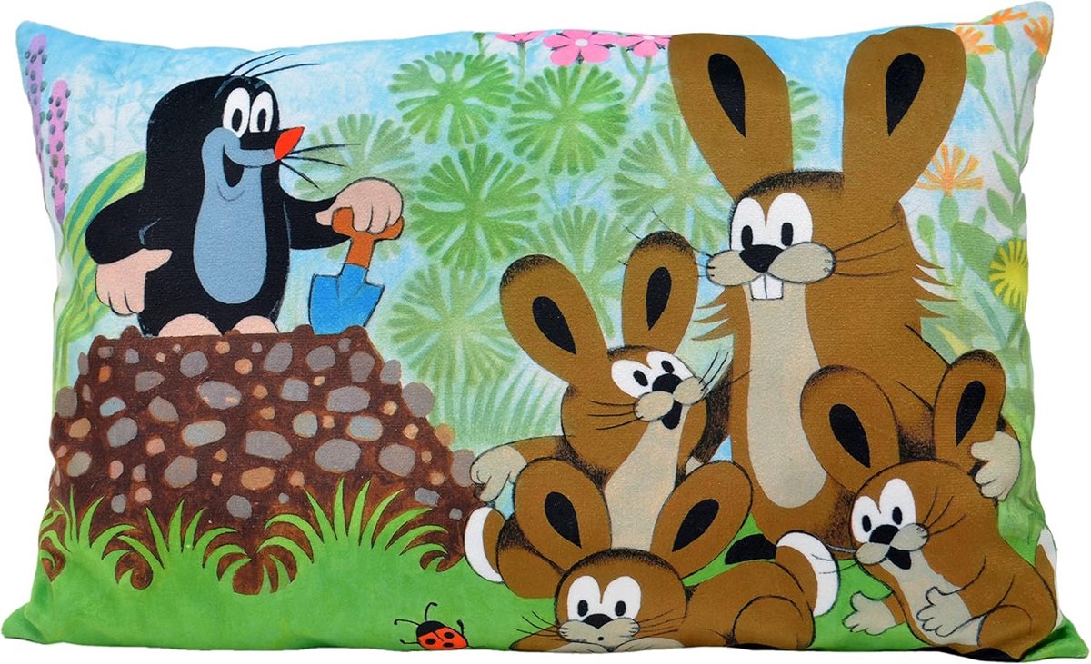Kussenhoes Lumbar Kussen 45x30cm - Multicolor - Kleine Mol Motief - Perfect voor Kinderen - SnelShoppen
