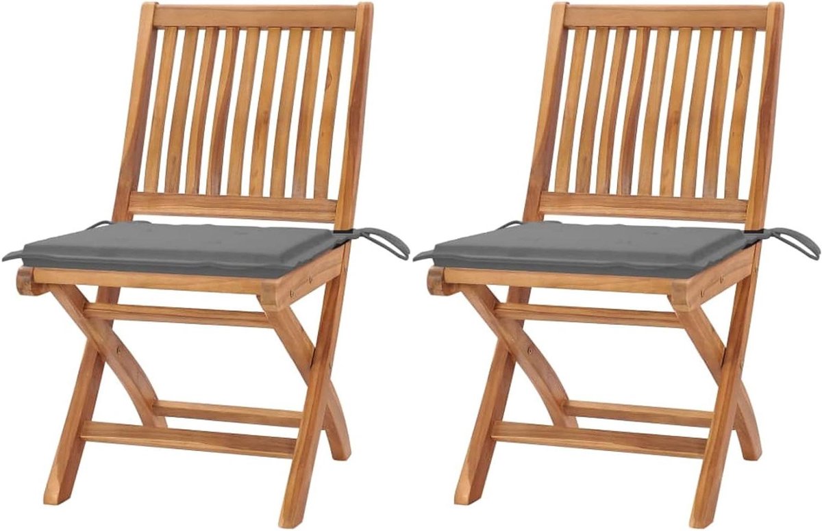 Tuinstoelen set - Houten buitenstoelen - Comfortabel buiten zitten - Massief weerbestendig teak - 2 stuks - Grijs