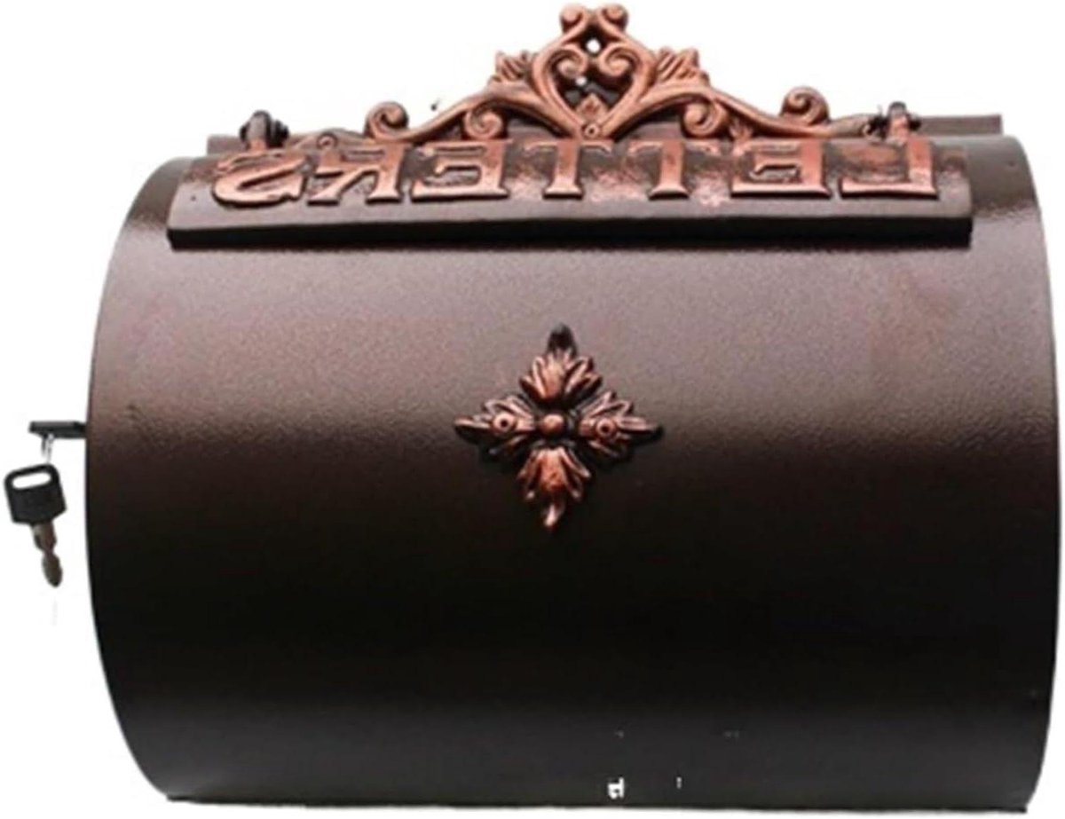 Wand brievenbus - Post opberger - Buiten opslag - Antiek koper design - 33 x 12.5 x 32.5 cm - Koperkleurig