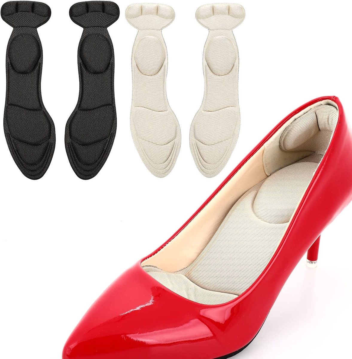 2 Paar Ademende Spons Inlegzolen met Hiel Grips - Scheerbare Kussens en Hoge Hak Inserts voor Vrouwen Losse Schoenen - Middenvoet Boog Voetpijn Verlichting