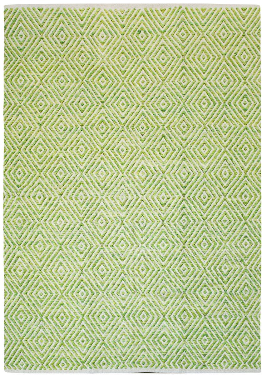 Padiro laagpolig vloerkleed 80 x 150 cm - groen - abstract modern - geschikt voor vloerverwarming - handgeweven van katoen