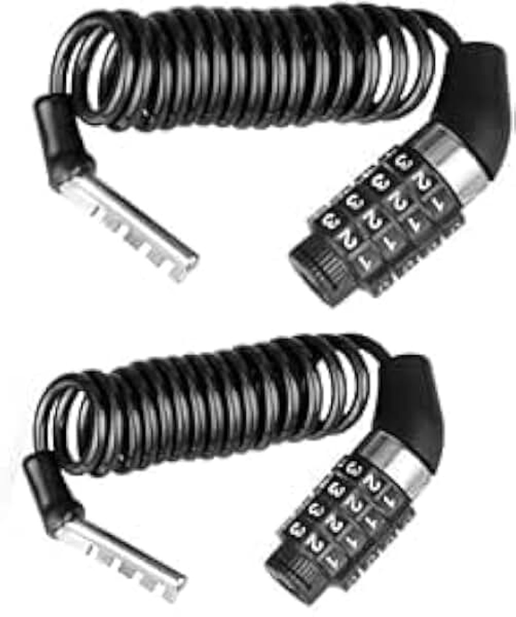 2 stuks, diefstalbeveiliging voor motorhelm, fietsslot voor motorhelm, 4 cijfers, draagbaar, diefstalbeveiliging, motorhelm, voor fiets, MTB, elektrische scooter, 100 cm, zwart