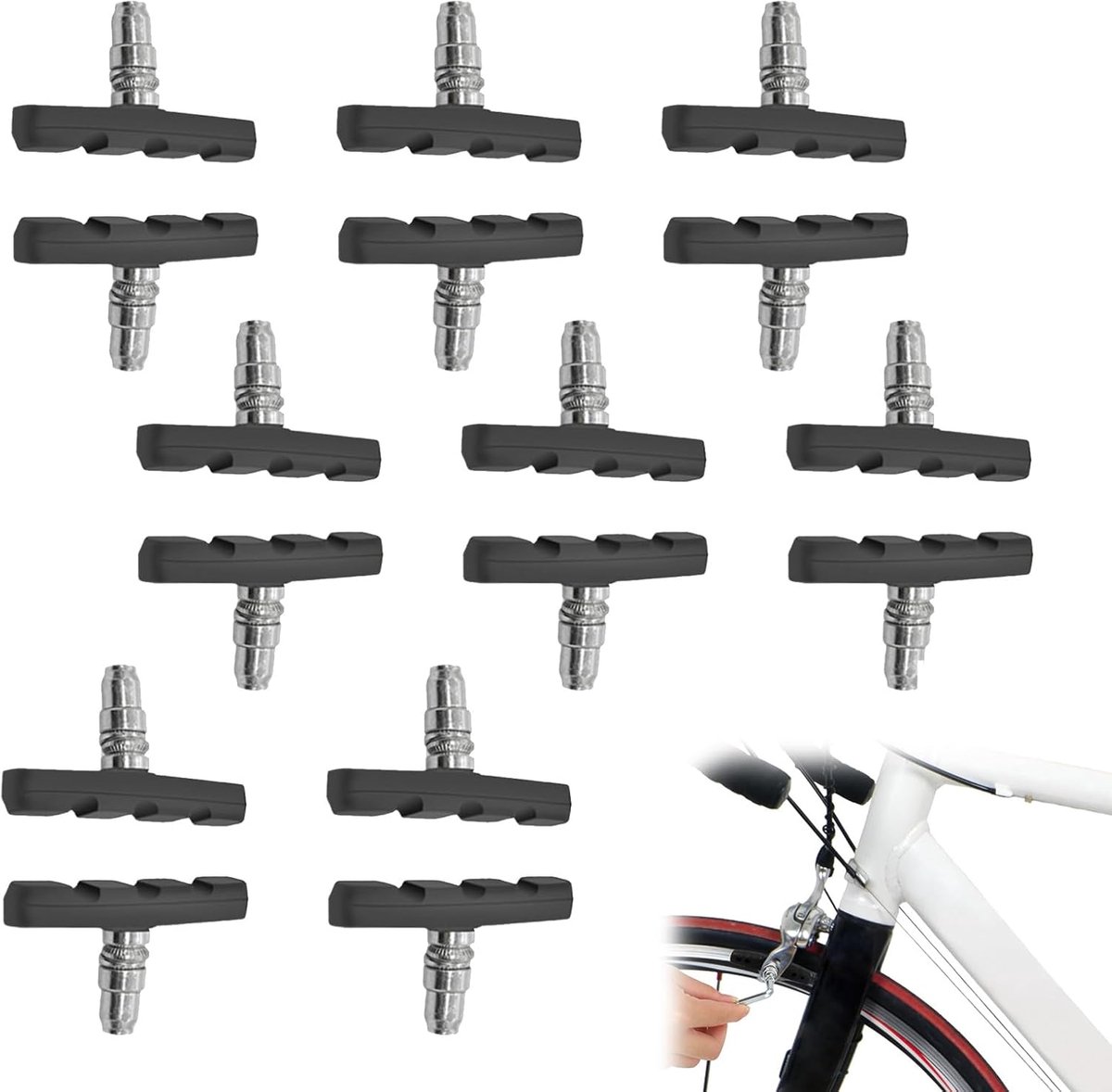 16 stuks remblokken fiets 70 mm, rubber V-brake remblokken, blauwe fietsremblokken met inbussleutel, voor goede remprestaties bij fietsen