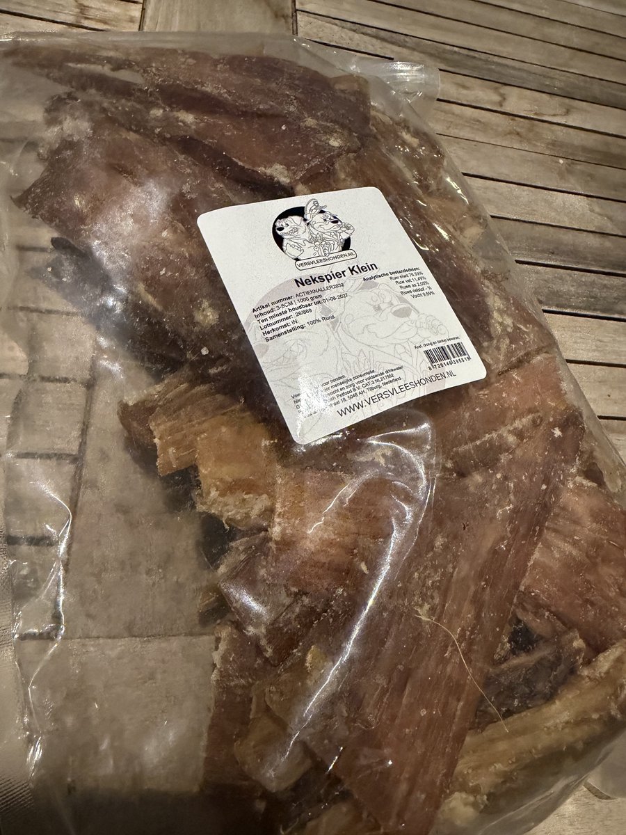Versvleeshonden, Nekspier 3-10 cm, Rund, hondensnack, 1 x 1000 gr, gedroogd