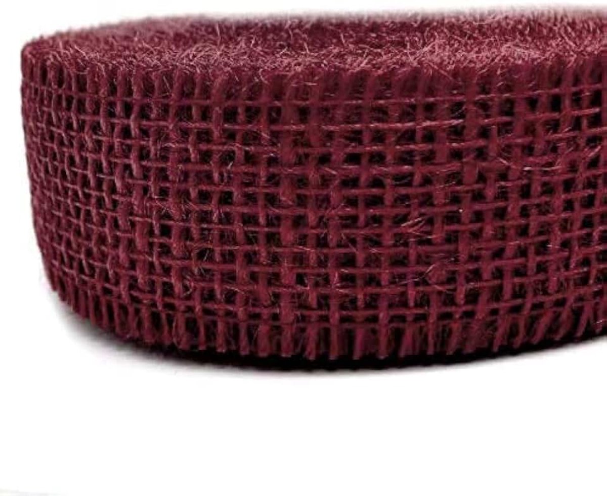 25 m x 40 mm, decoratief lint, jute, wijnrood, 124, jute lint, cadeaulint, 4 cm, rasterband, lint van natuurlijk jute, duurzaam, Kerstmis, herfst, decoratie, verjaardag, geschenkverpakking