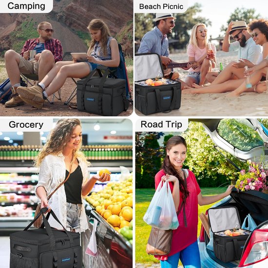 Grote opvouwbare koelbox voor picnics en reizen - Waterdichte thermotas, 30 liter, zwart van Merkloos — afbeelding 4