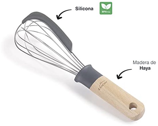 Handmatige staafmixer - Keuken garde - Koken en bakken - 2-in-1 functie - 27 cm - Grijs en hout — afbeelding 3
